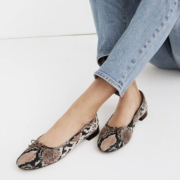 Madewell Adelle Ballet Flat in Snake‎ Embossed Leather, women's size 7 - Picture 2 of 13